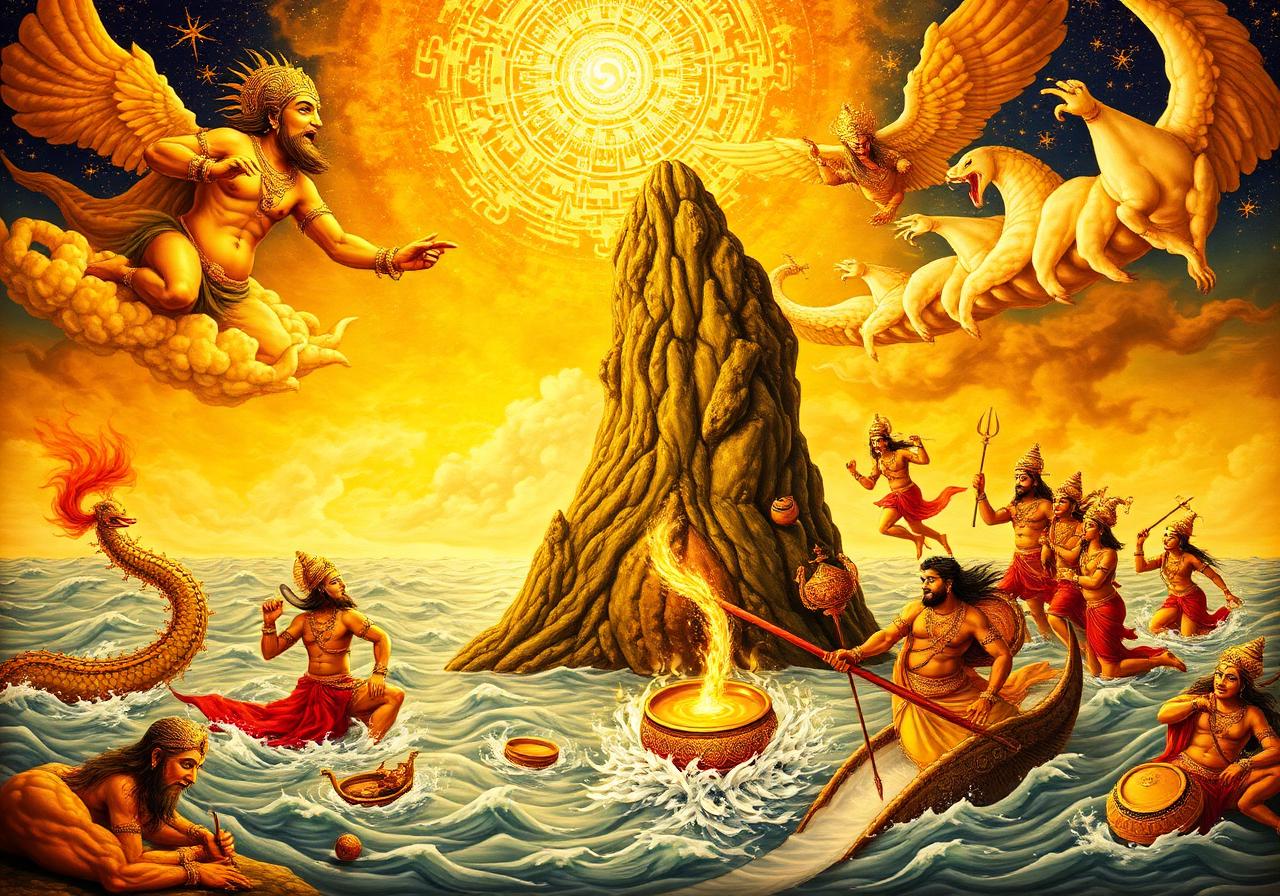 Painting of the Samudra Manthan churning of the ocean